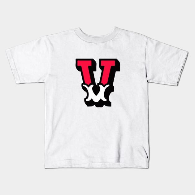 Monogram V - Alphabet Scrapbooking Red/White Circus Style Kids T-Shirt by RetroGeek